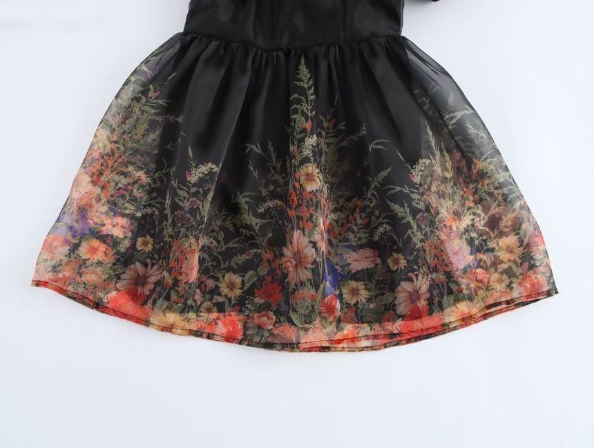 Long-Sleeve Floral Flower Accent Mini A-Line Dress Product Image
