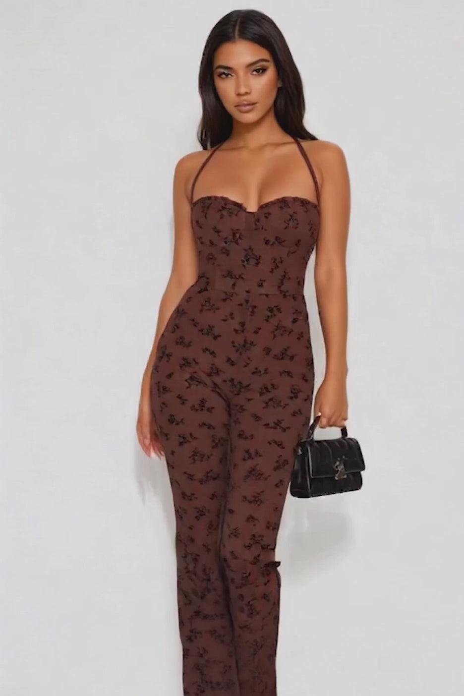 Julia FlockedJumpsuit - Chocolate Product Image