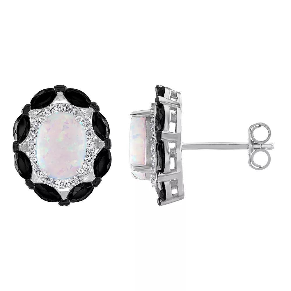 Designs by Gioelli Sterling Silver Lab-Created Opal & Black Spinel Stud Earrings, Womens Product Image