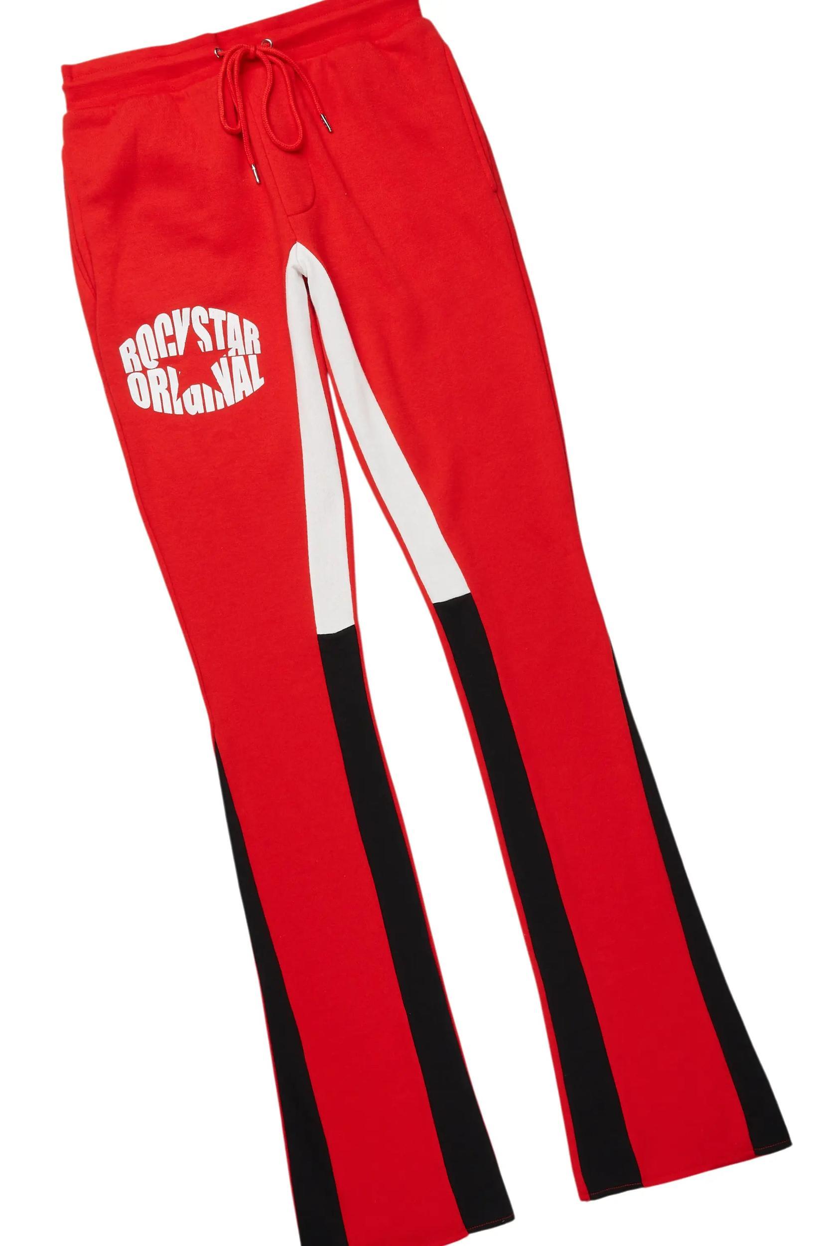 States Red Hoodie Stacked Flare Track Set Male Product Image