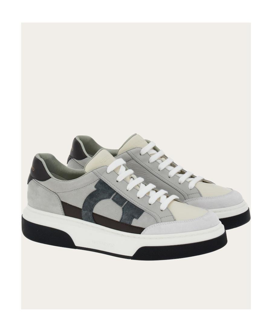 FERRAGAMO Salvatore  Gancini-embroidered Lace-up Sneakers In White Product Image