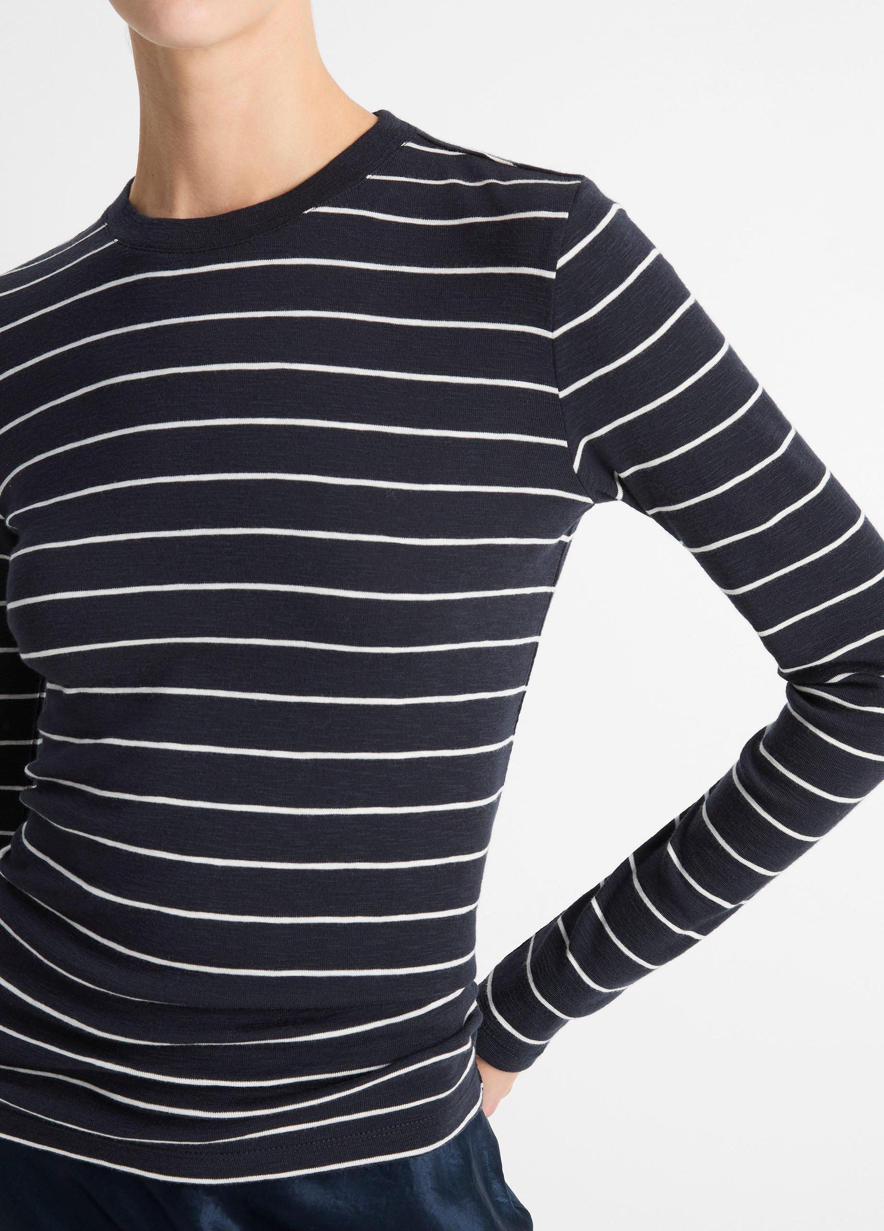 Womens Striped Cotton-Blend Long-Sleeve T-Shirt, Coastal Combo, Size M Vince Product Image
