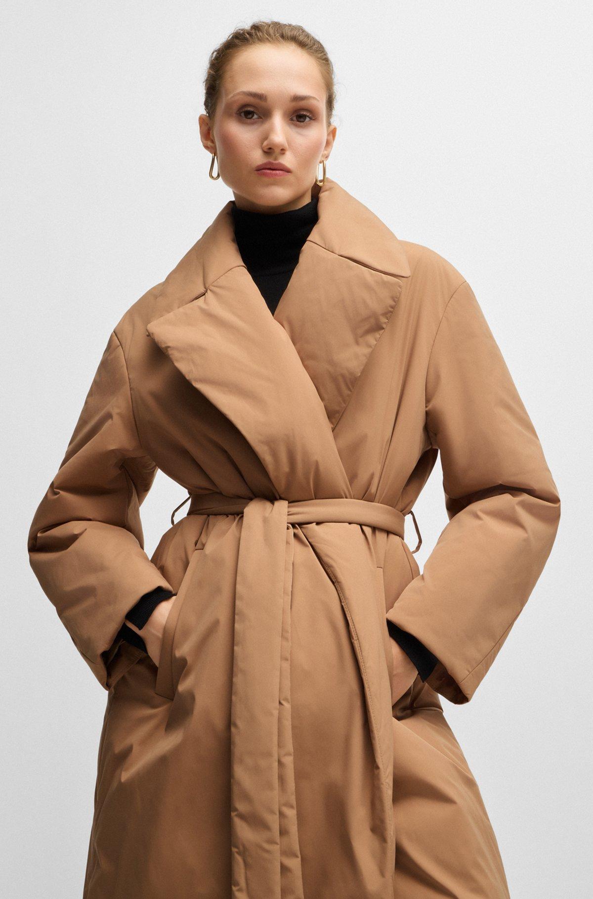 BOSS - Water-repellent padded coat with tie-up belt - Beige Product Image