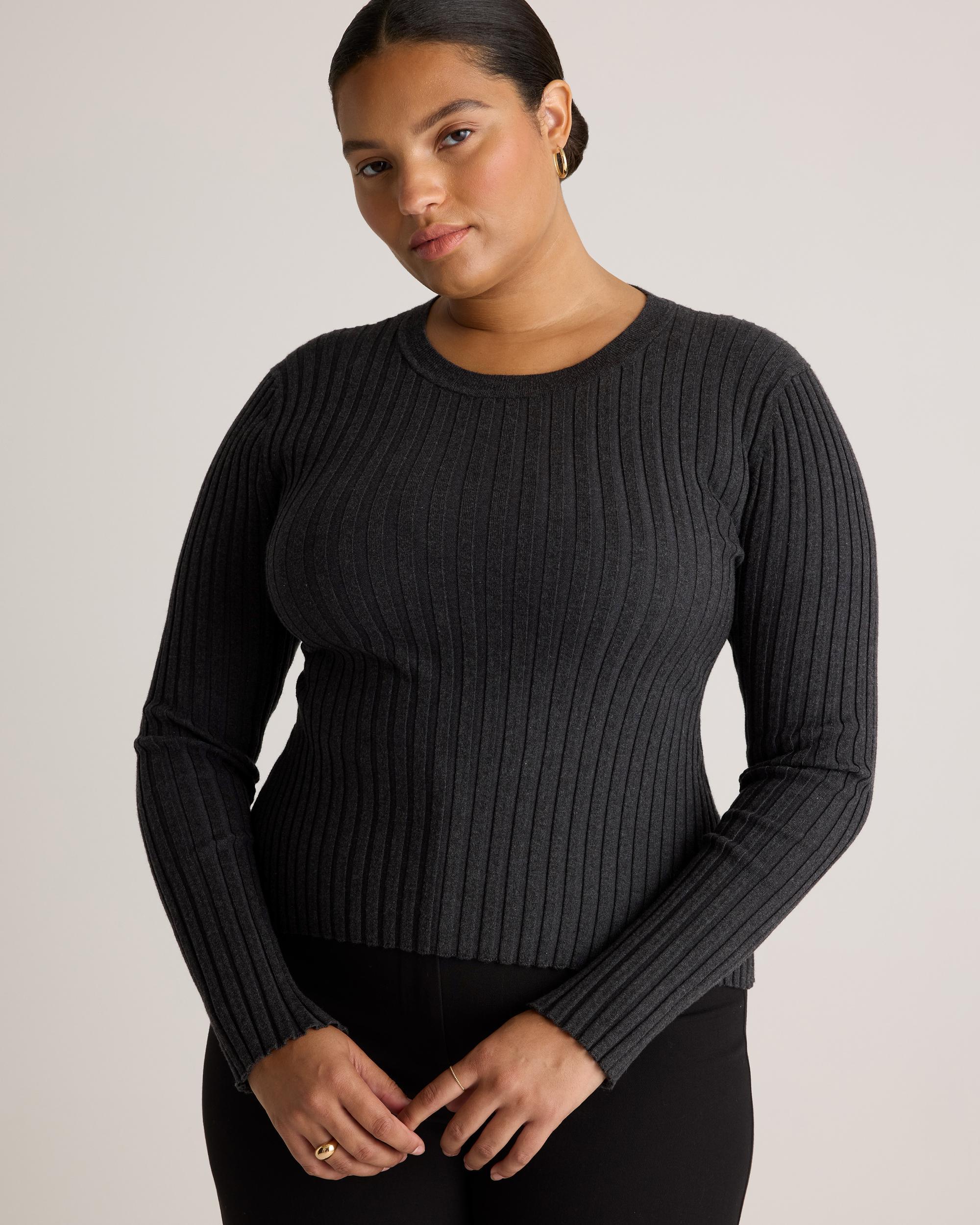 Quince | Women's Cotton Cashmere Ribbed Long Sleeve Sweater Size XS Product Image