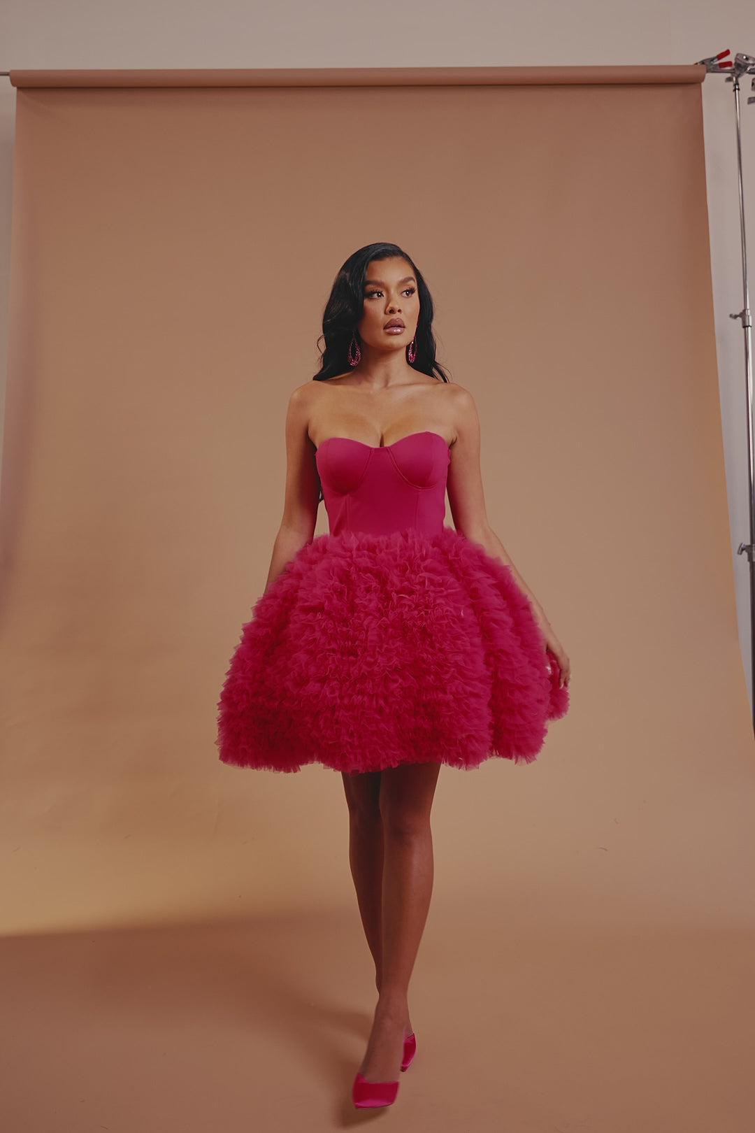 Nikki Ruffle Mini Dress - Pink Product Image
