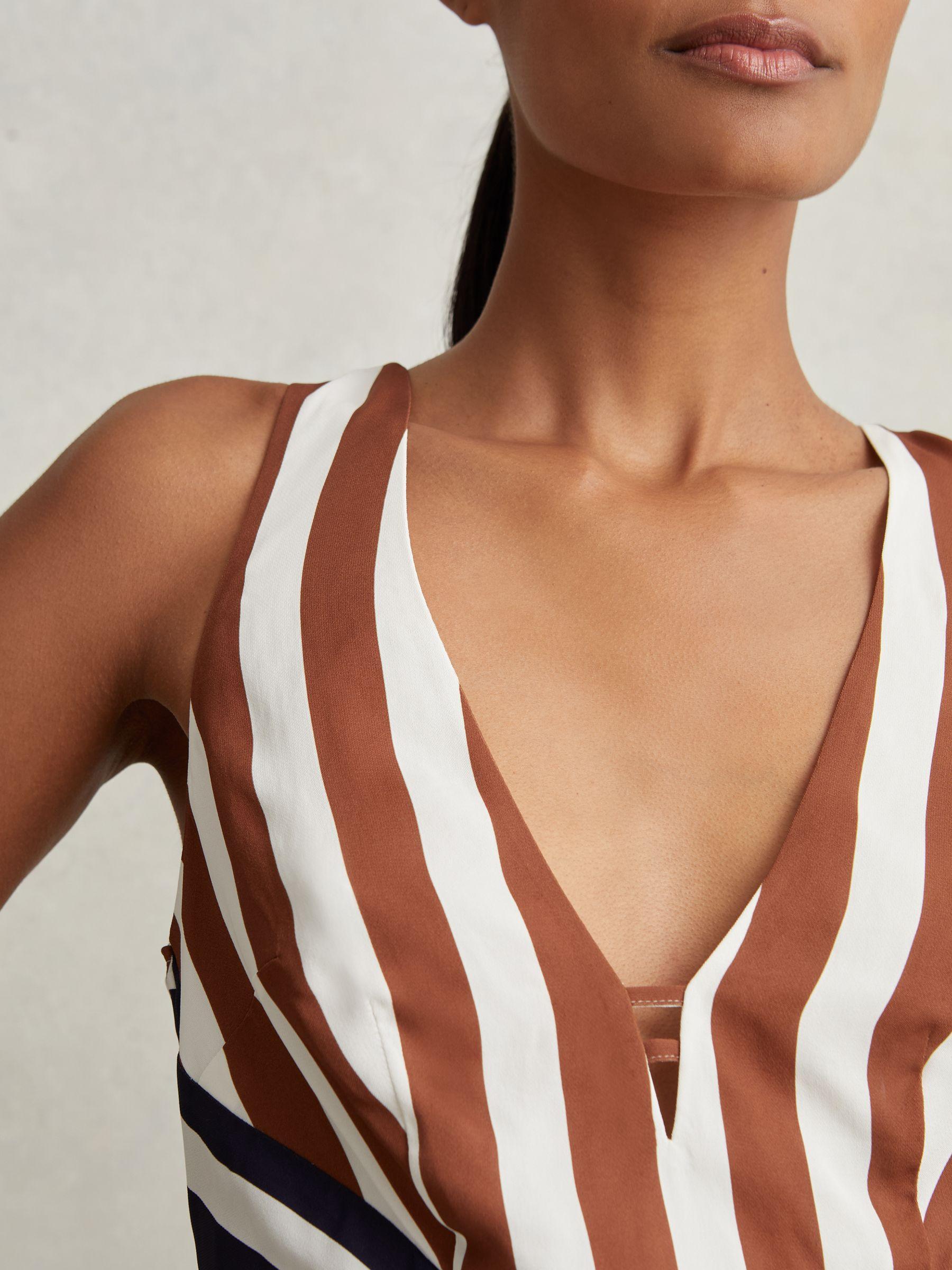 Stripe-Print Sleeveless Mini Dress in Brown/Navy Product Image