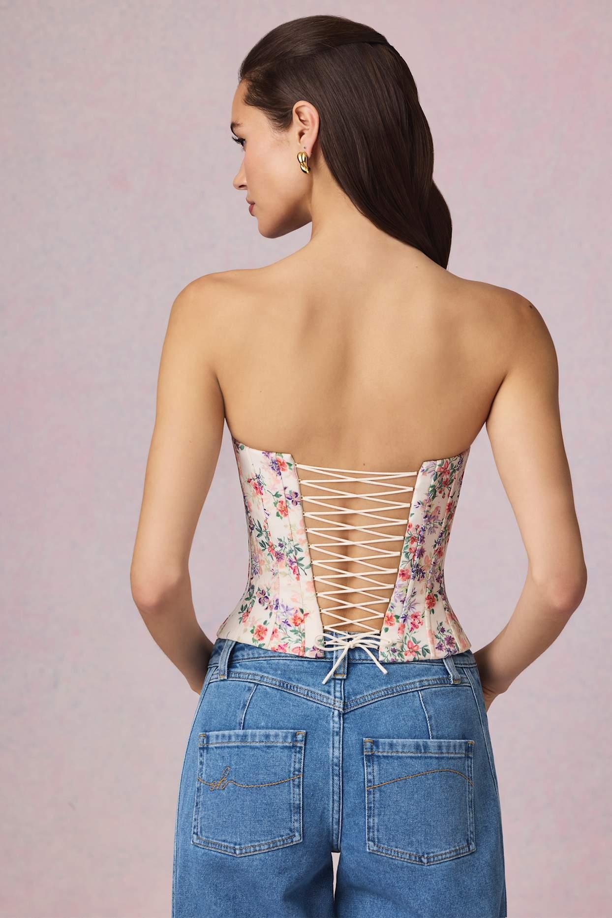 Full-Length Lace-Up Corset Top in Primrose Floral Print Product Image