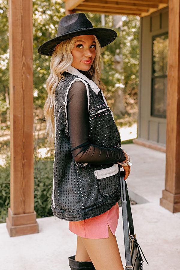 Denver Dreams Pearl Embellished Denim Vest in Black Product Image