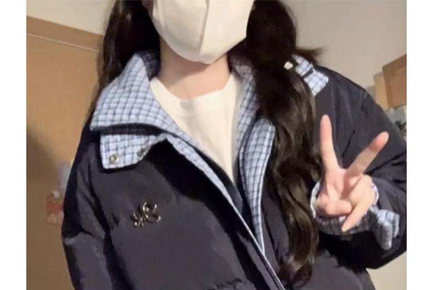 Plaid Lining Zip-Up Puffer Jacket Product Image