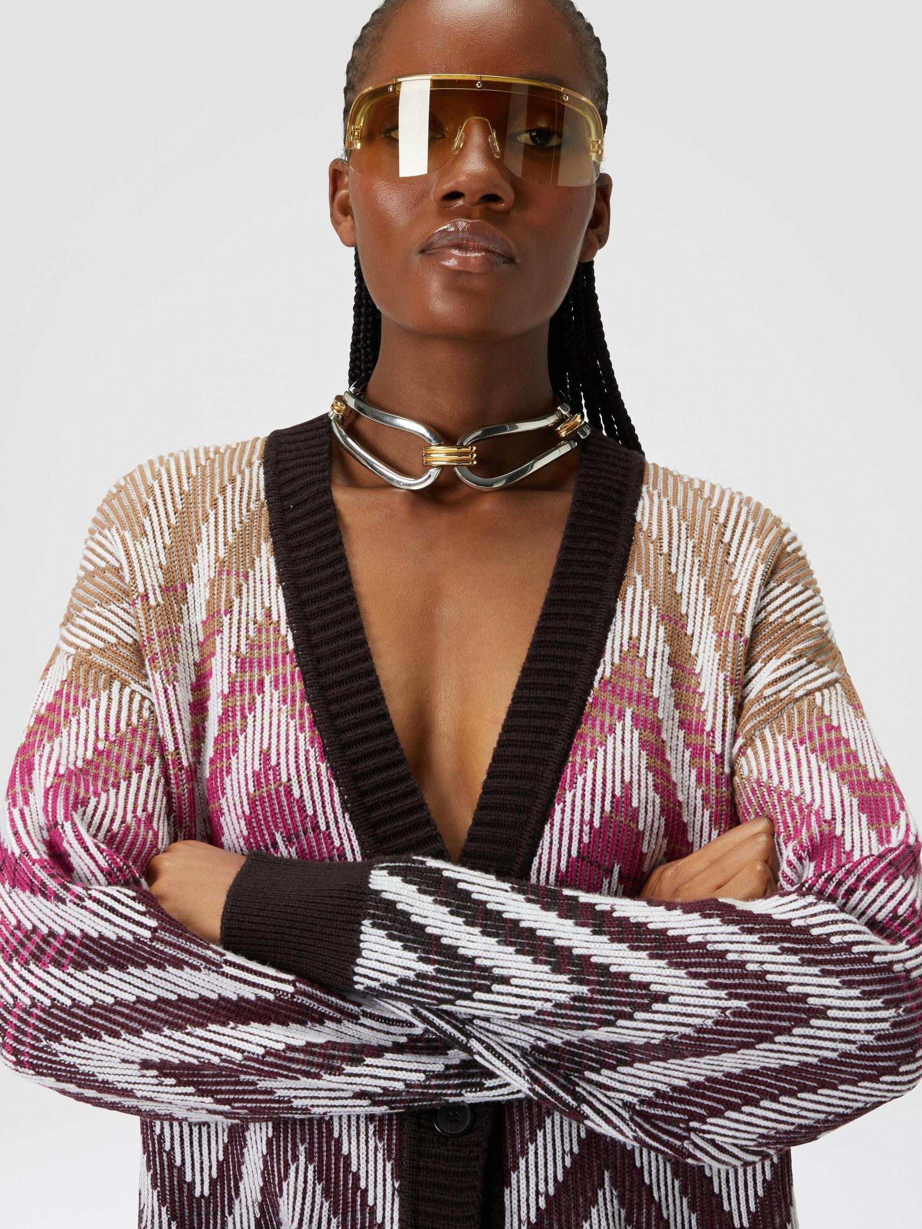 Oversized chevron ribbed wool and cotton cardigan Product Image