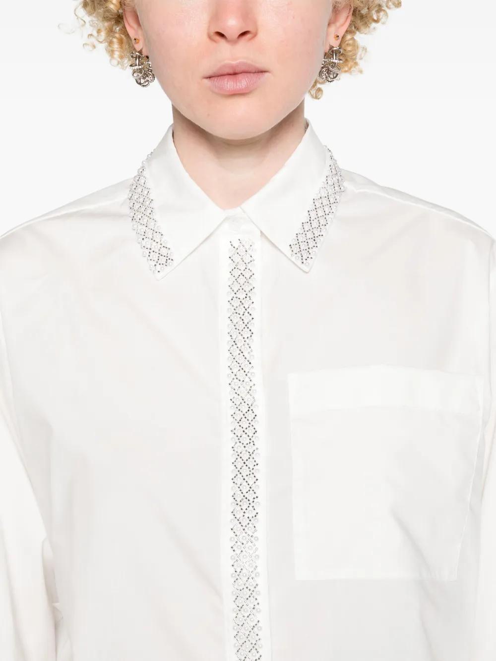 beaded-collar cropped shirt Product Image