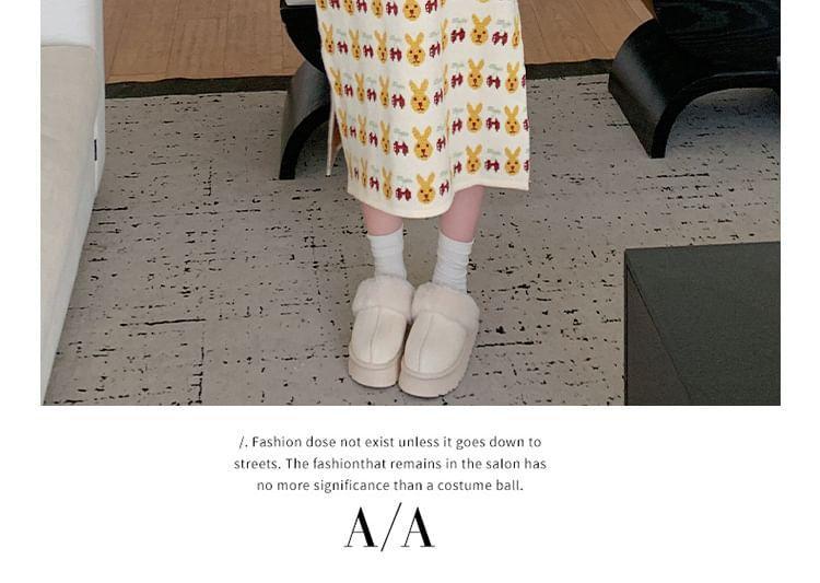 Sleeveless Crew Neck Rabbit Print Slit Knit Midi Overall Dress Product Image