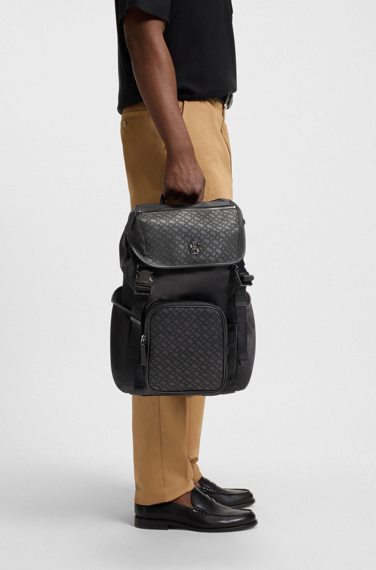 BOSS - Twill backpack with Double B monogram - Black Product Image