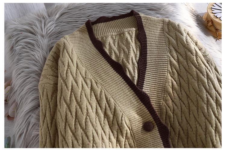 V-Neck Plain Contrast Trim Cardigan Product Image