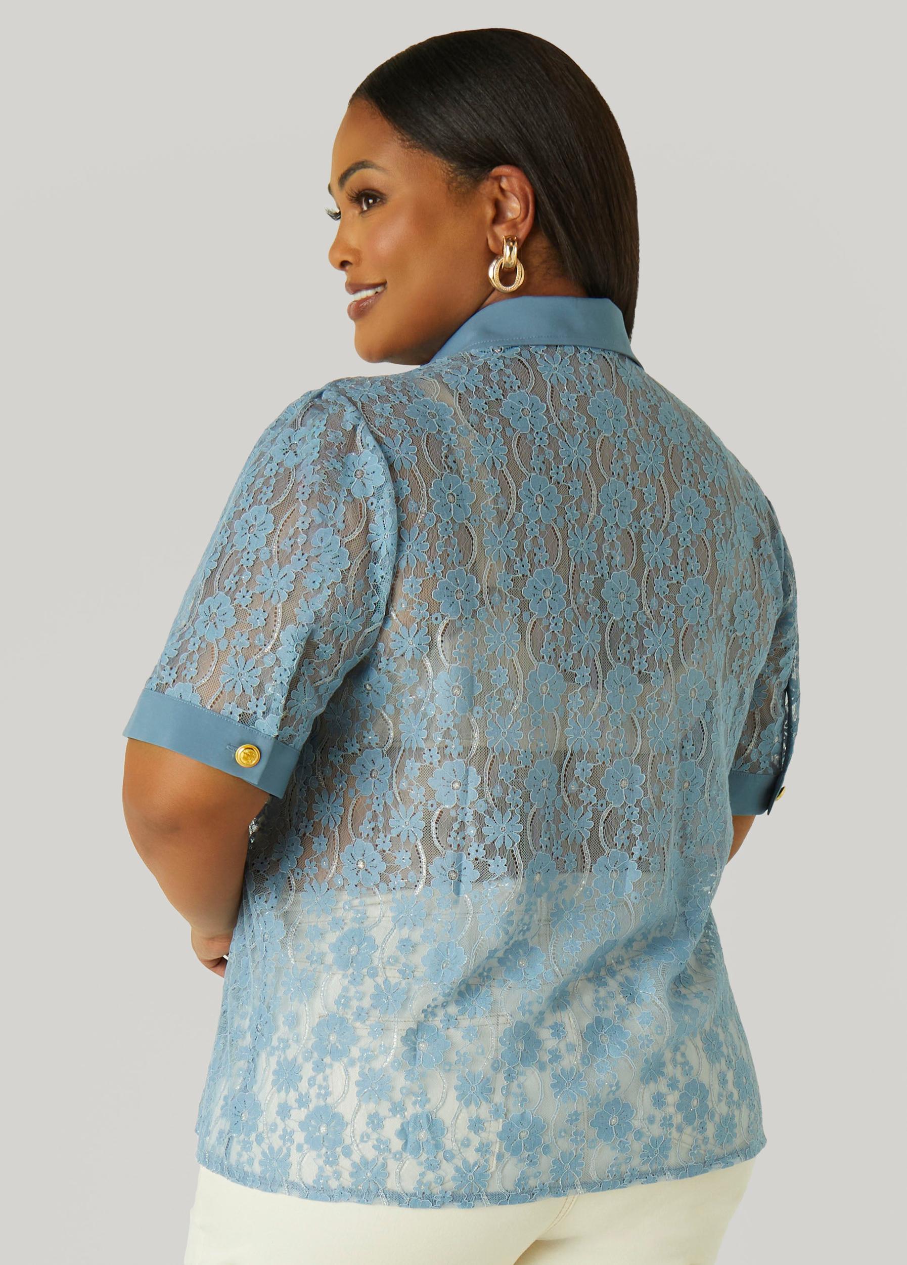 Metallic Floral Lace Shirt Product Image