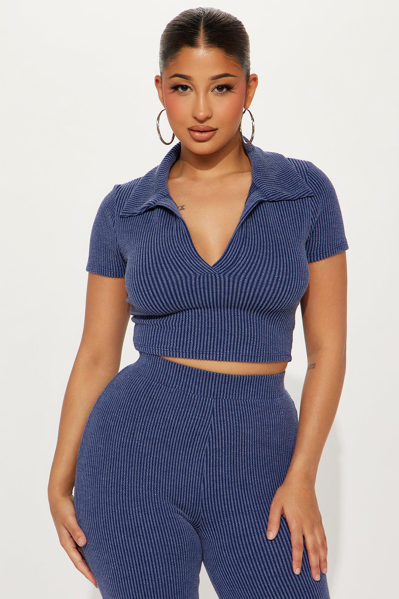 Josie Ribbed Pant Set - Navy Product Image