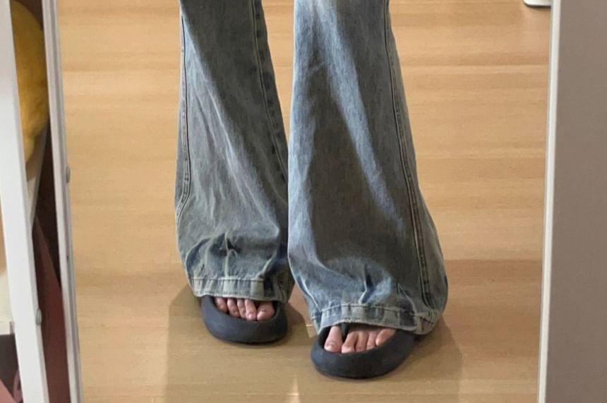 Mid Waist Washed Wide Leg Jeans Product Image