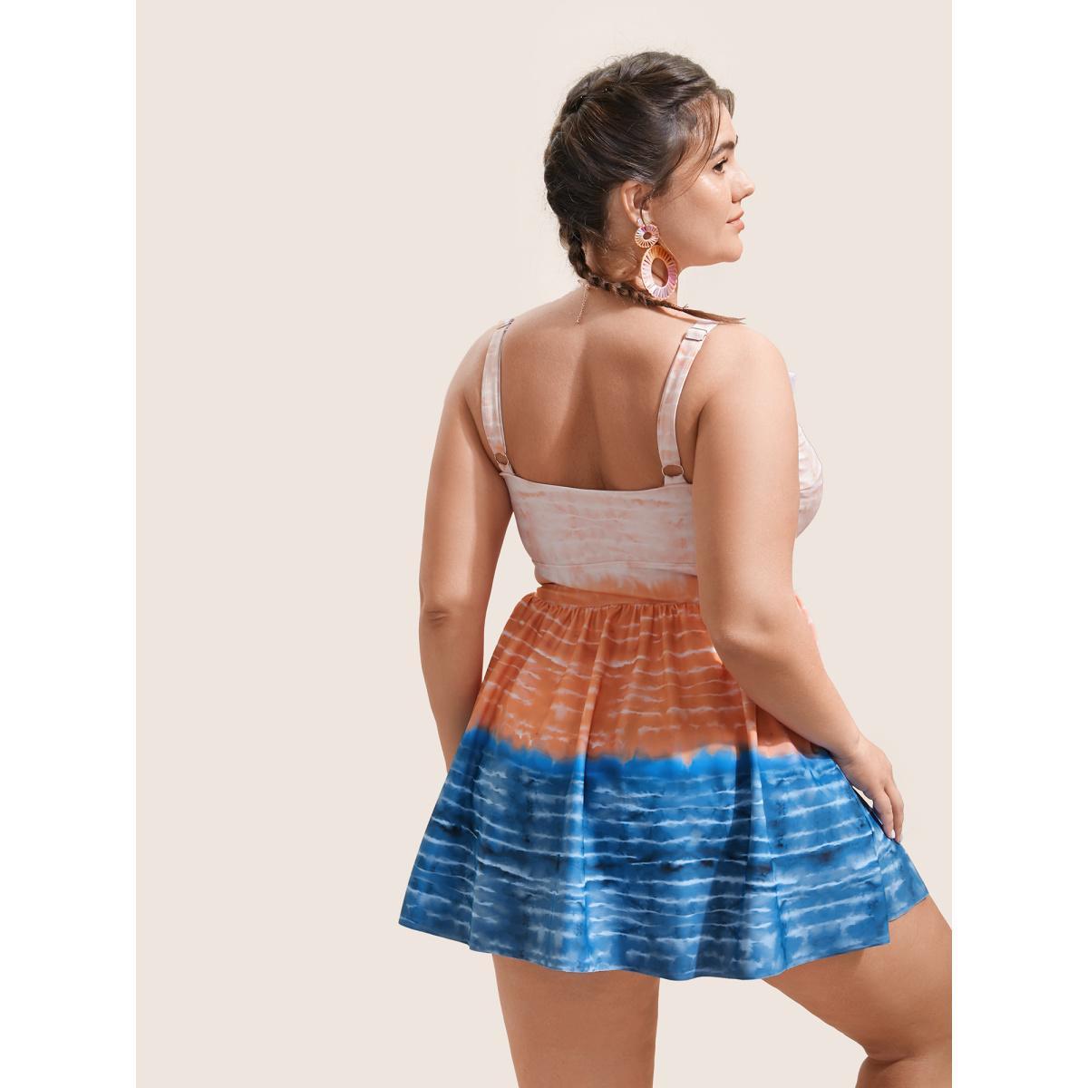 Plus Size Tie Dye Contrast Ruffles Trim Swim Dress Women's Swimwear Multicolor Beach Bodycon V-neck High stretch Curve Swim Dresses BloomChic 30/6X Product Image