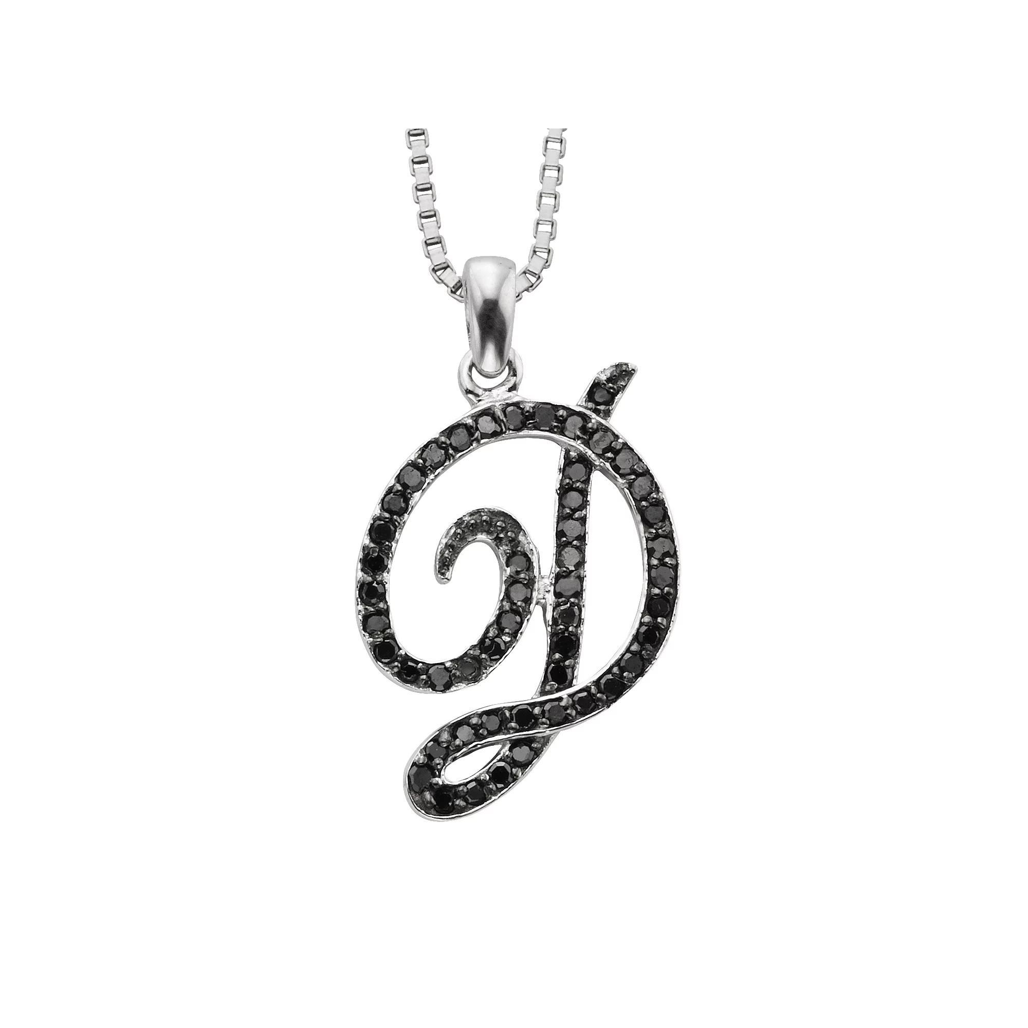 Jewelexcess Sterling Silver 1/4-ct. T.W. Black Diamond Initial Pendant, Women's, Size: 18", Q Product Image