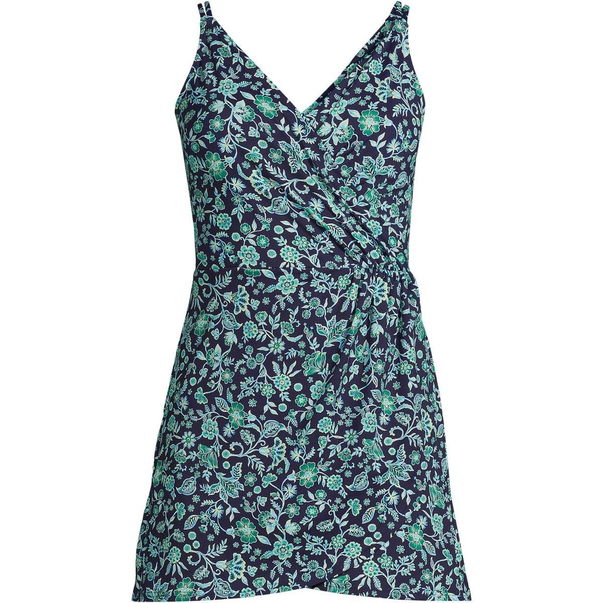 Women's Lands' End V-neck Tulip Wrap One-Piece Swimsuit Dress, Size: Small, Black Product Image