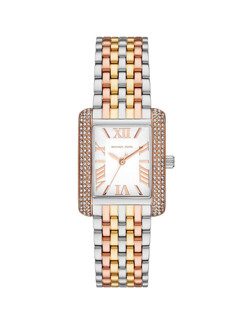 Michael Kors Womens Crystal Emery Three-Hand Stainless Steel Bracelet Watch Product Image