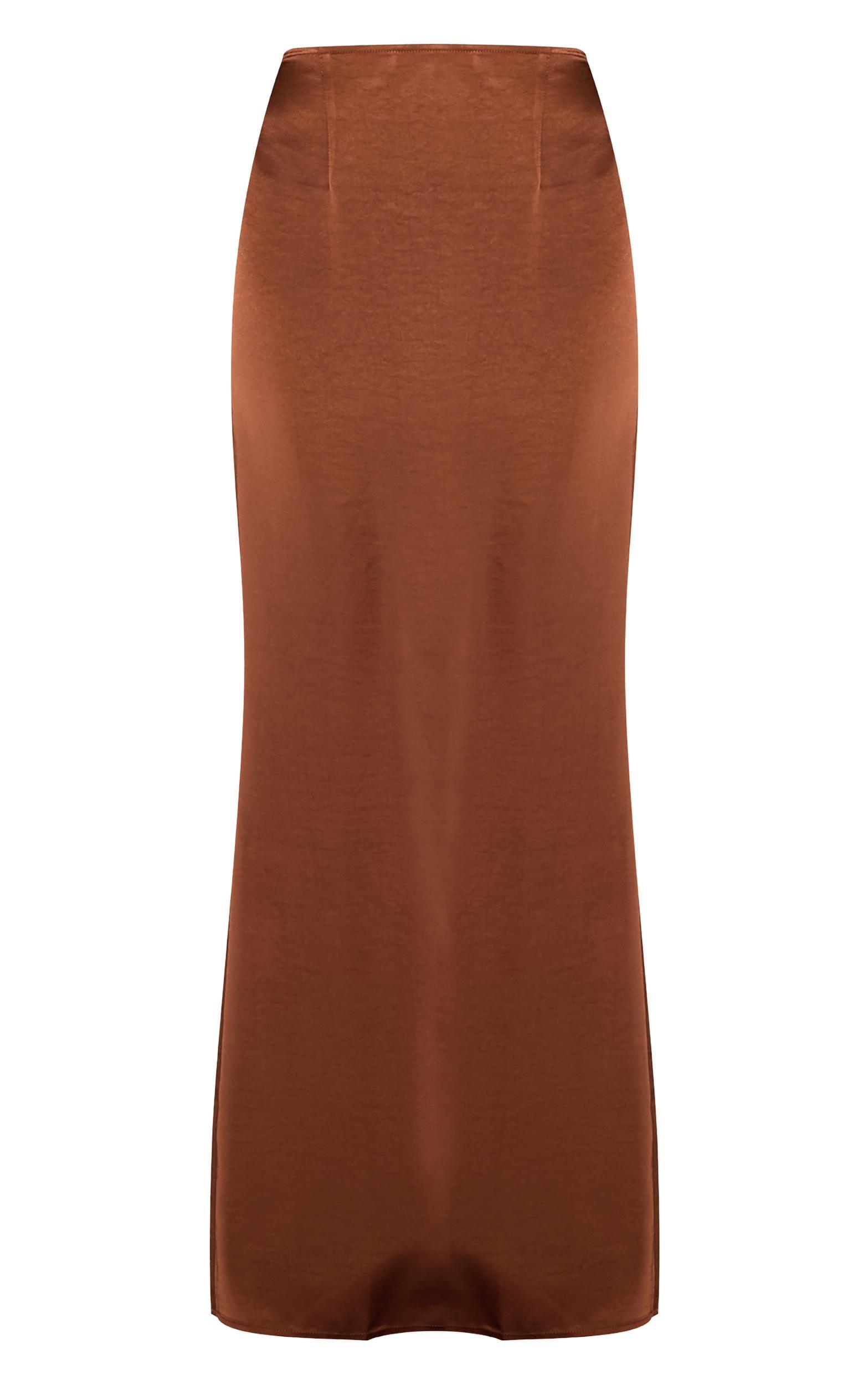 Chocolate Mid Rise Satin Maxi Skirt Product Image