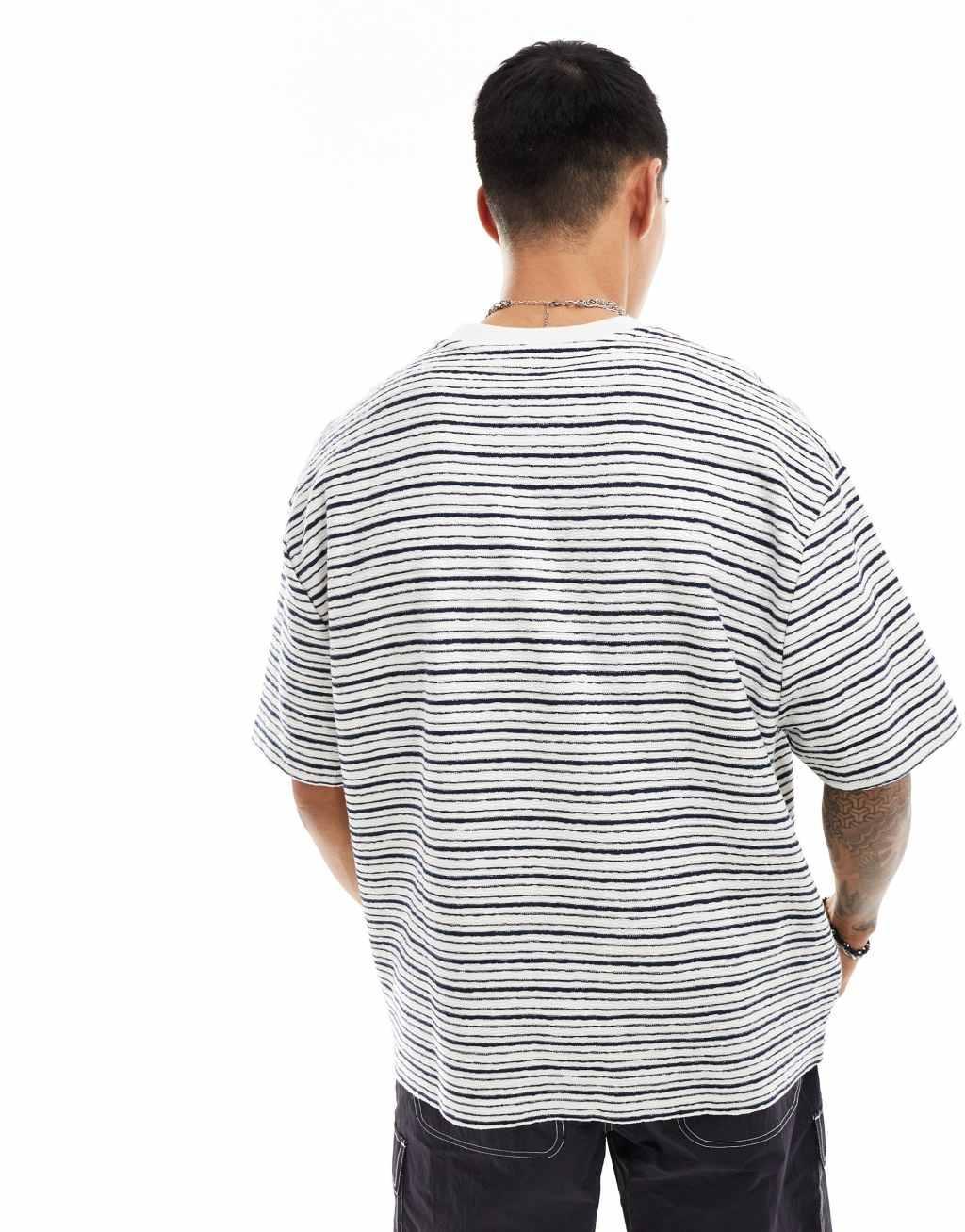 ASOS DESIGN oversized textured stripe t-shirt in blue stripe Product Image