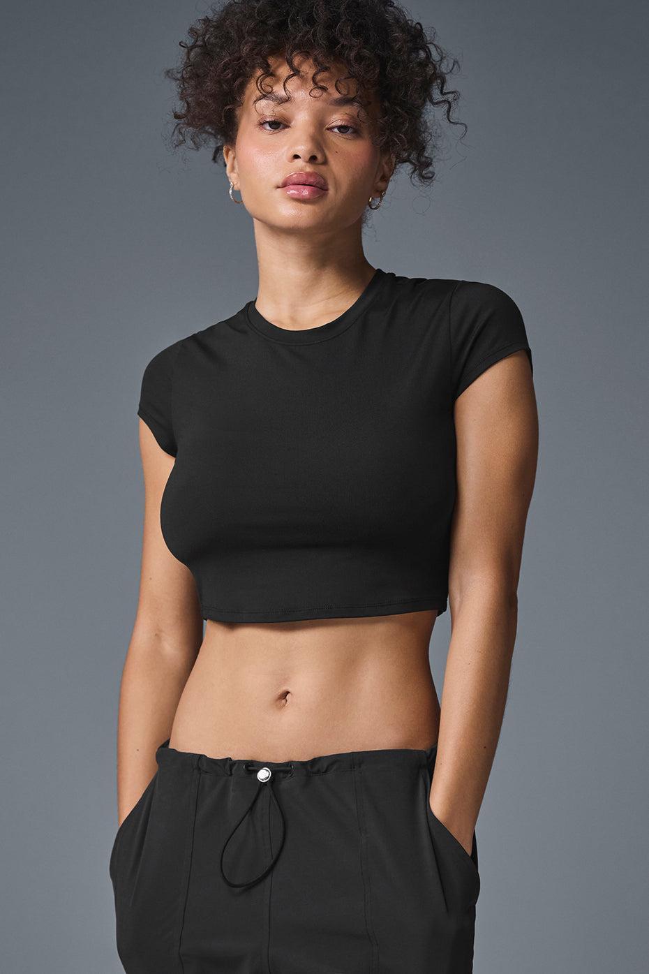 Alosoft Crop Finesse Short Sleeve - Black Female Product Image