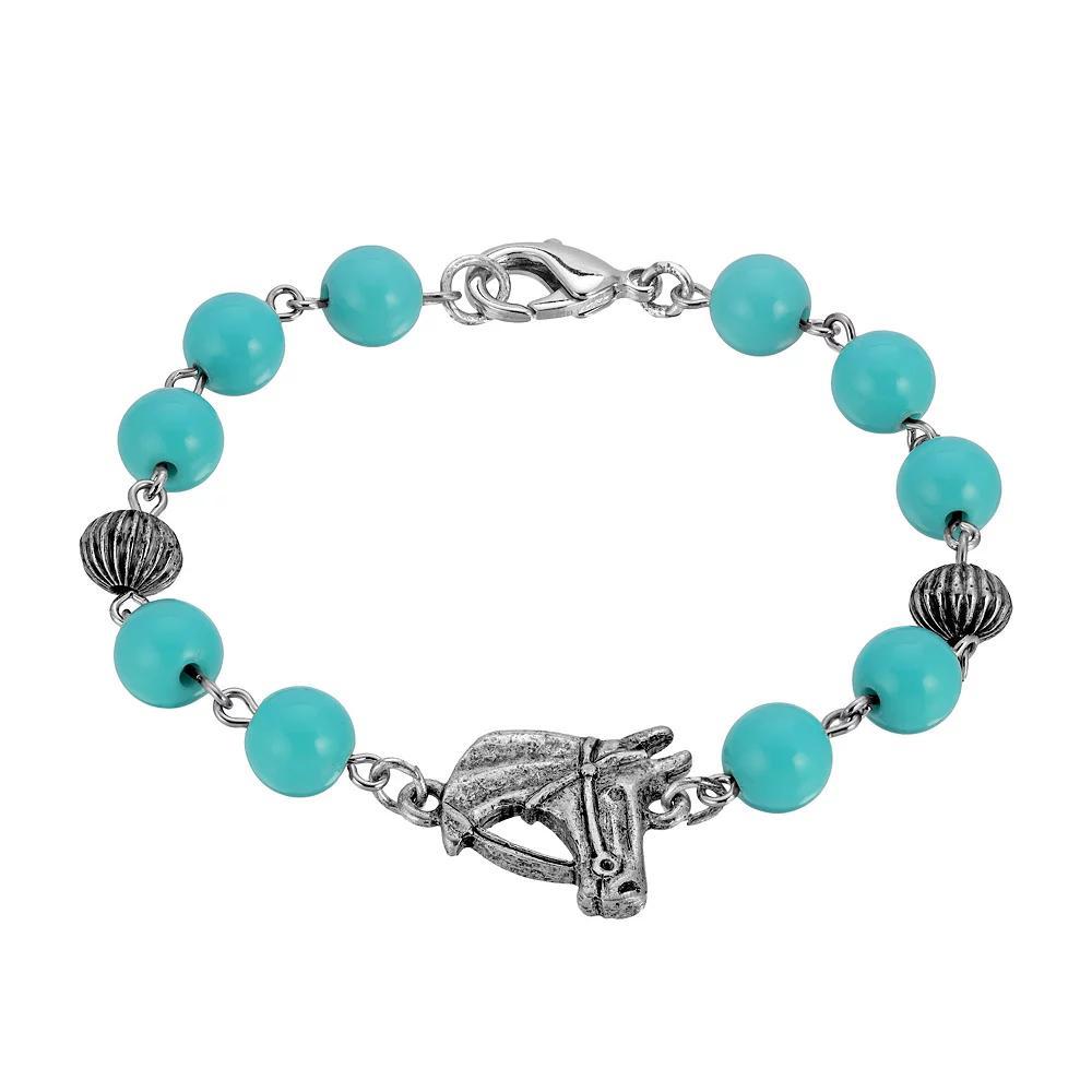 1928 Pewter Simulated Turquoise Horse Bracelet, Womens, Blue Product Image