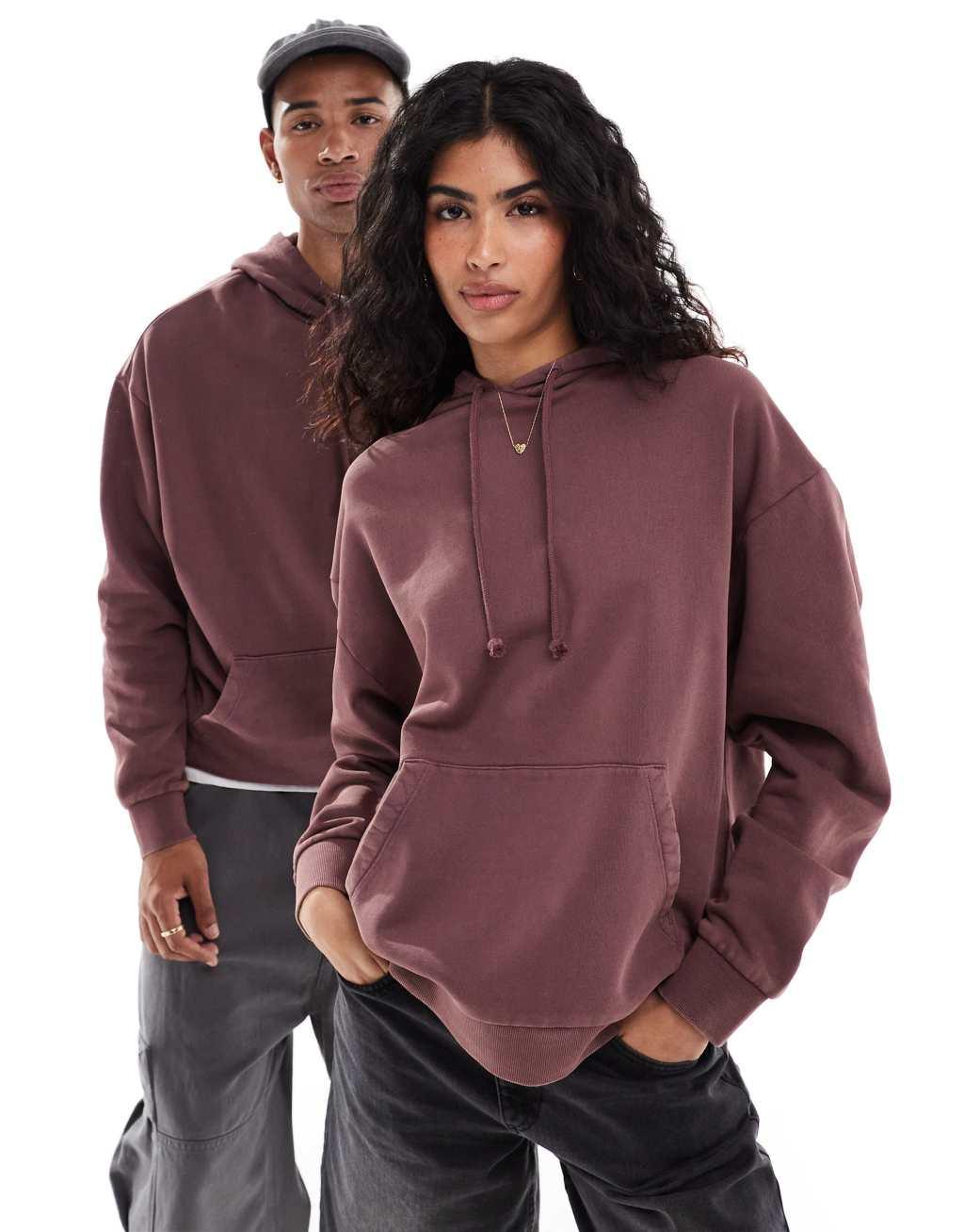 ASOS DESIGN essential oversized hoodie in acid wash burgundy Product Image