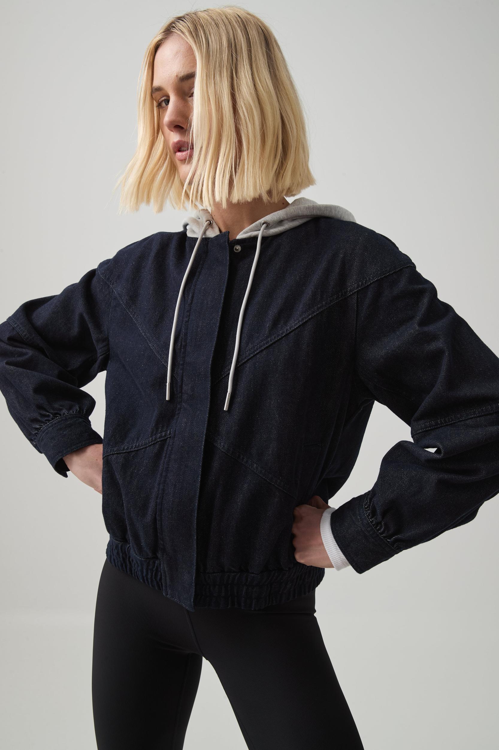 Cropped Hooded Denim Jacket Product Image