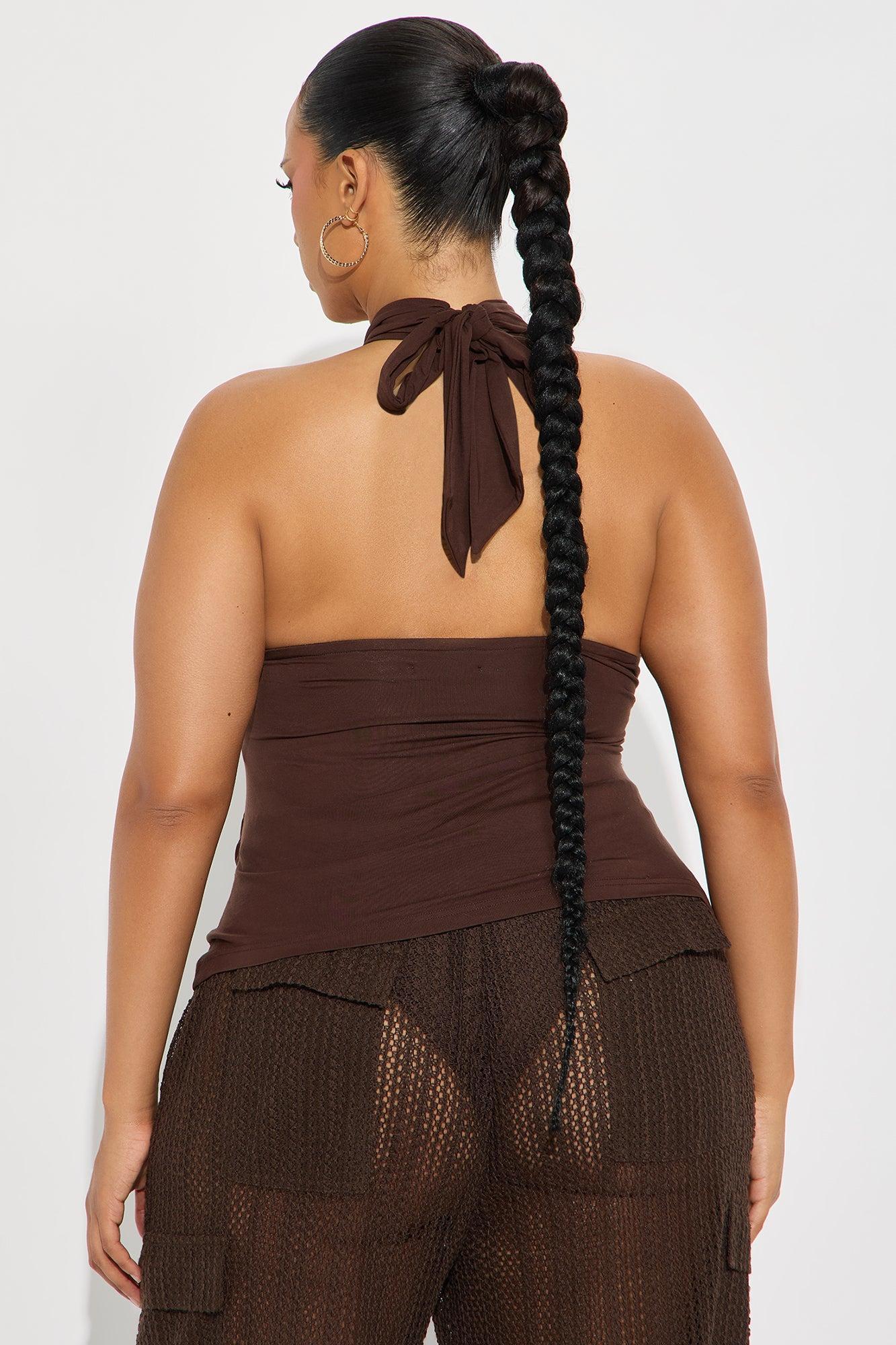 Dreamcatcher Draped Halter Top - Chocolate Product Image