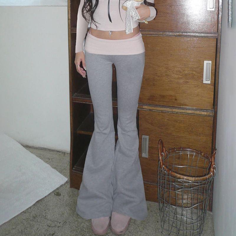 Mid Rise Two Tone Flared Pants Product Image
