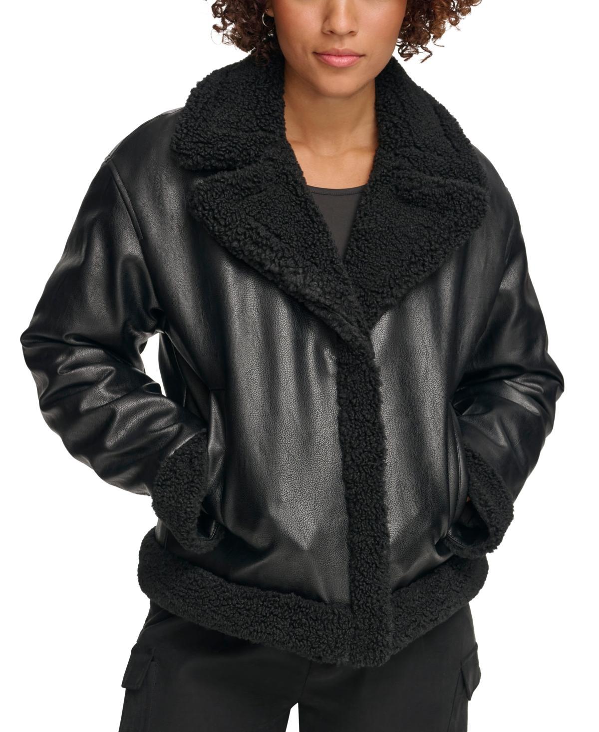 Levi's(r) Asymmetrical Leather Sherpa Lined Moto Black) Women's Clothing Product Image