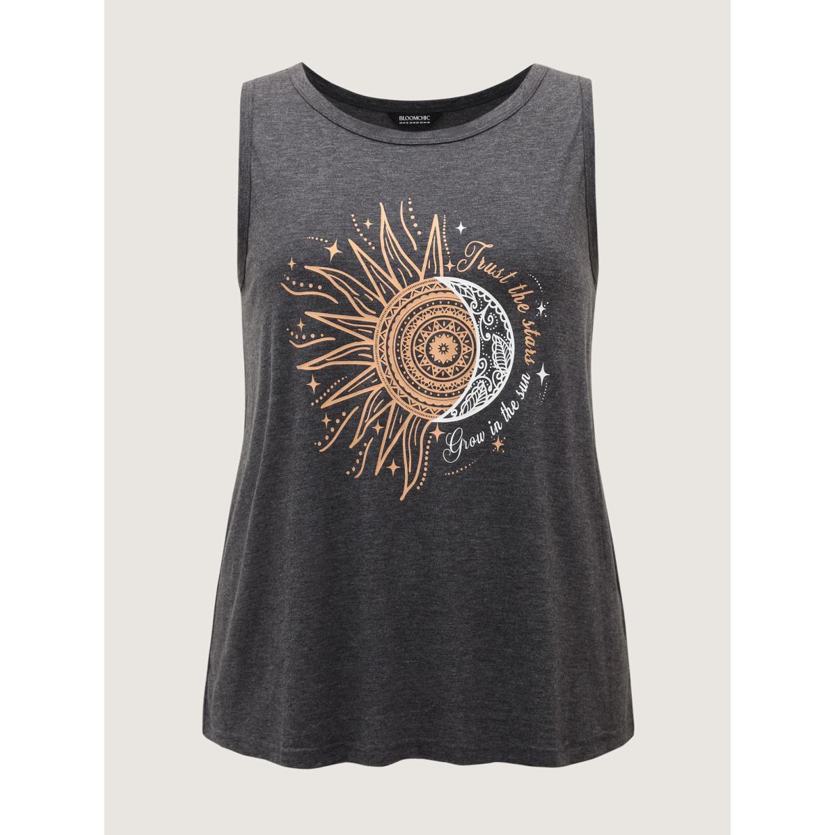 Plus Size Star & Moon Print Solid Tank Top Women DimGray Non Round Neck Everyday-Casual Tank Tops Camis BloomChic 10/M Product Image