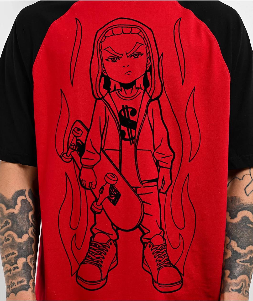 The Boondocks Riley Skate Fire Red Raglan T-Shirt Product Image