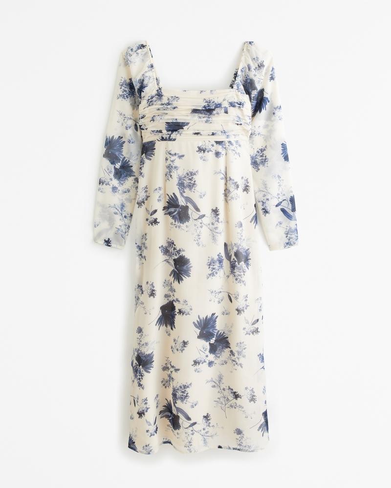 The A&F Emerson Chiffon Long-Sleeve Midi Dress Product Image
