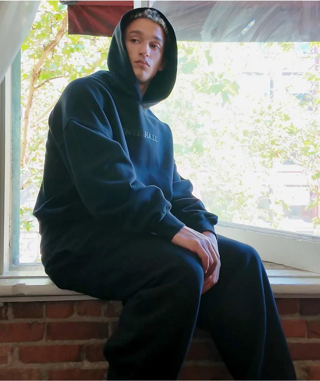 Ninth Hall Fundamentals Logo Black Washed Oversized Hoodie Product Image
