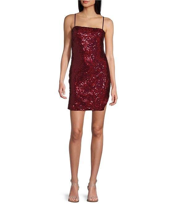 City Vibe Square Neck Sequin Side Slit Dress Product Image
