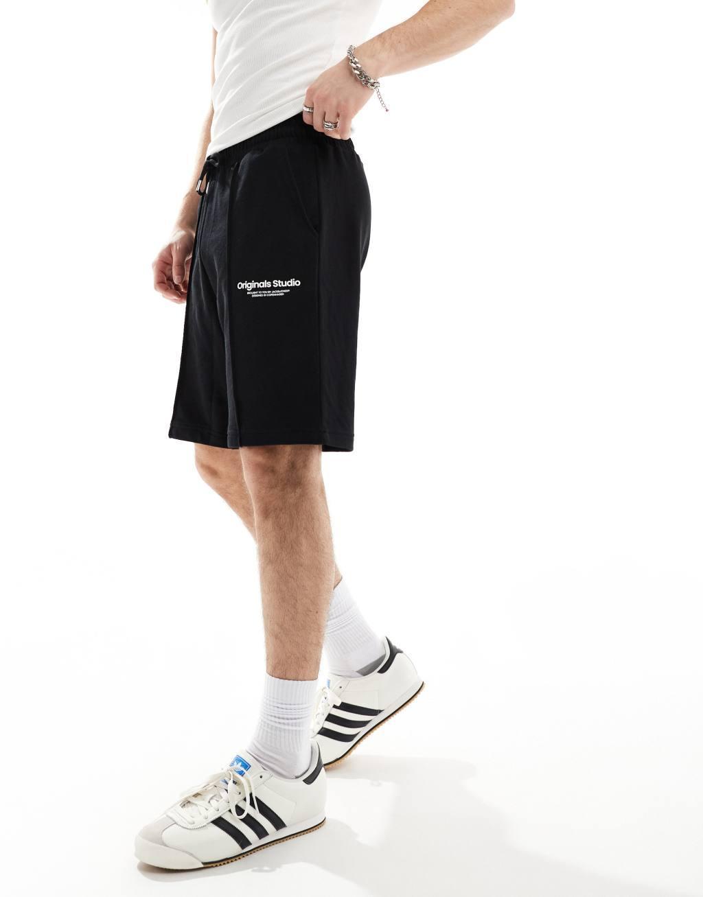Jack & Jones loose fit jersey shorts with logo in black  Product Image