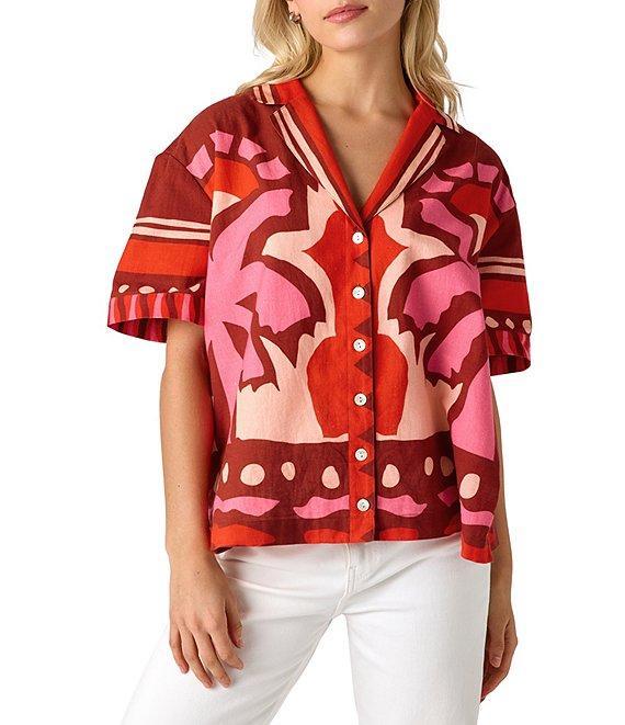 CROSBY by Mollie Burch Iker Coordinating Cotton Linen Blend Short Sleeve Button Front Box Top Product Image
