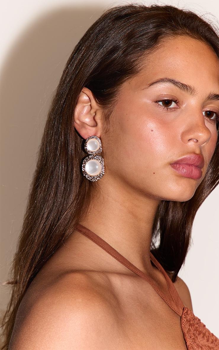 Gold and Ivory Resin Textured Statement Earrings Product Image