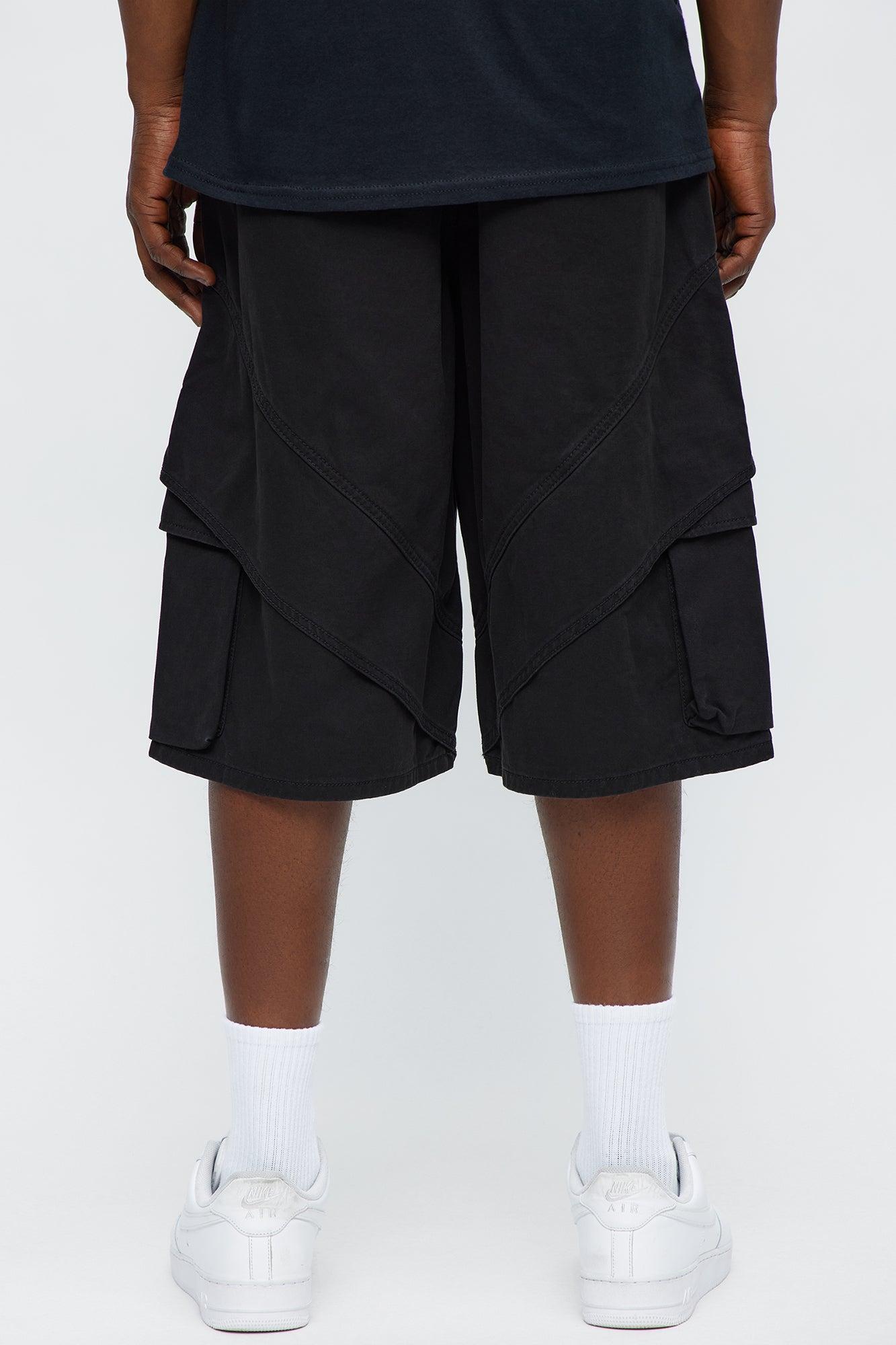 Baggy Hidden Lines Cargo Shorts - Black Product Image