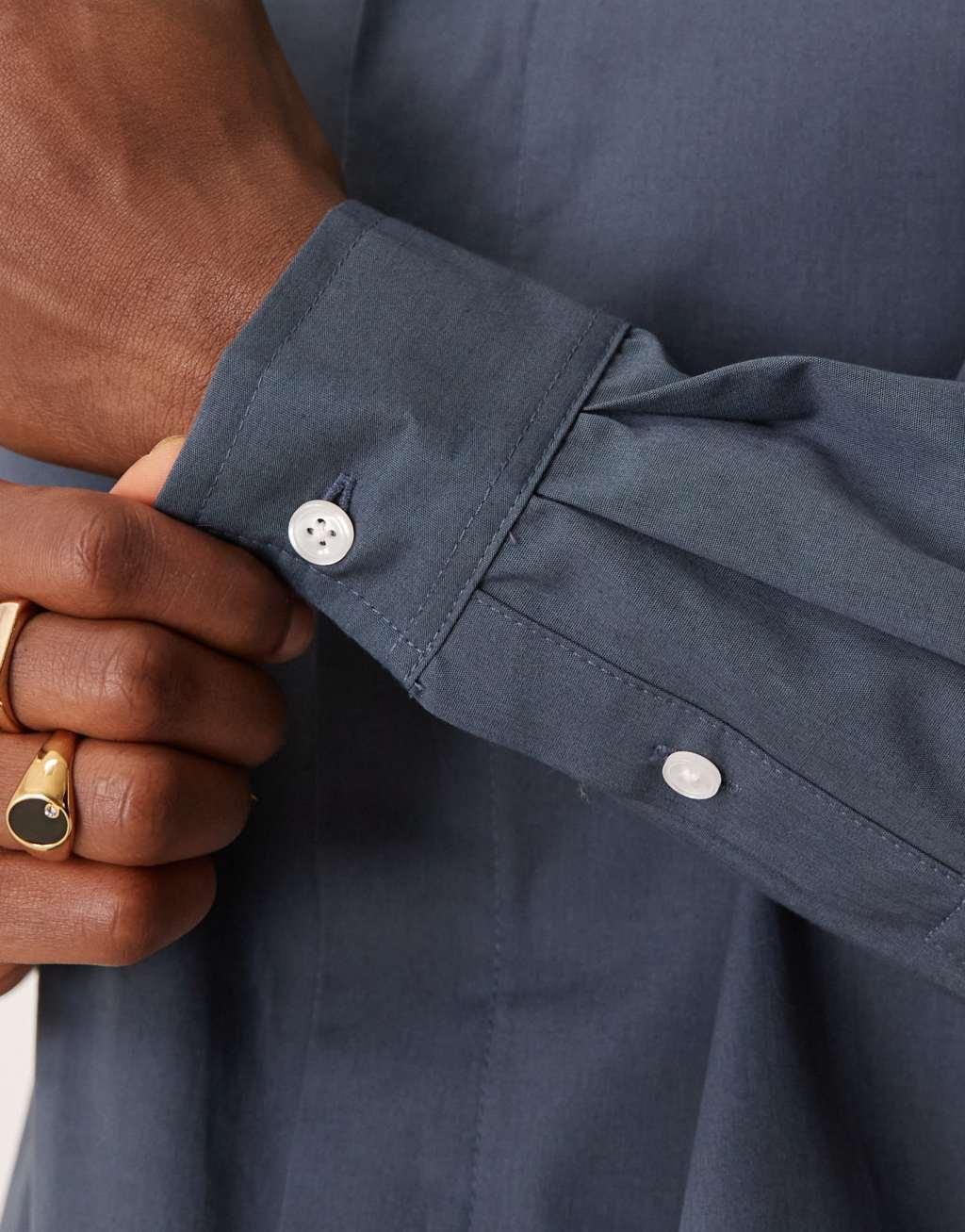ASOS DESIGN boxy cropped 70s collar poplin shirt in gray Product Image