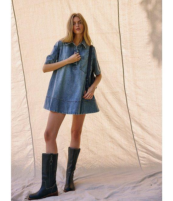 Free People Remino Collar Neck Short Sleeve Denim Mini Dress Product Image