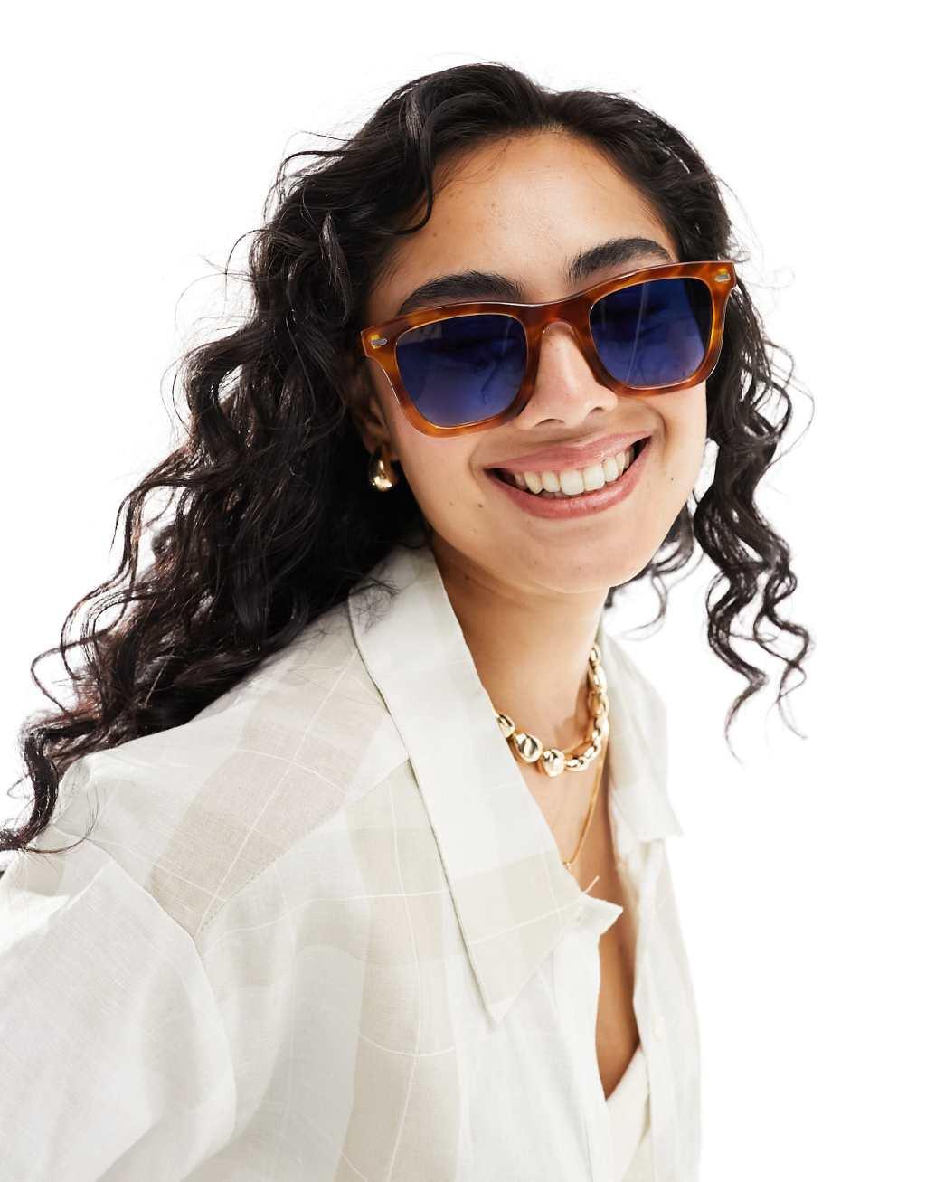 Spitfire cut ninety one square sunglasses in tort with blue lens Product Image