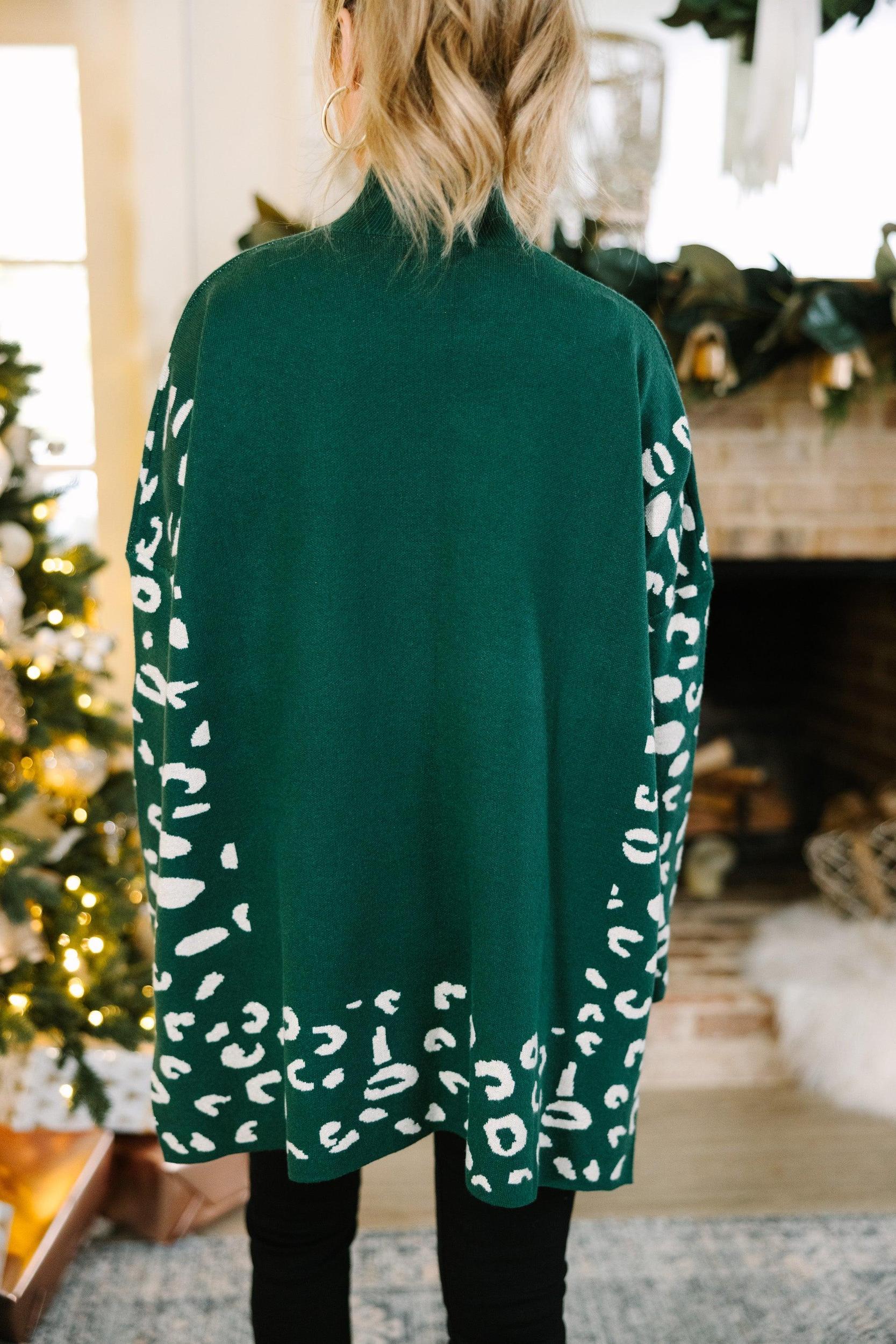All In Theory Emerald Green Leopard Sweater Tunic Female Product Image
