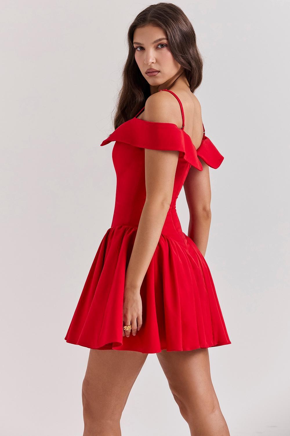Elida  scarlet off shoulder mini dress Product Image