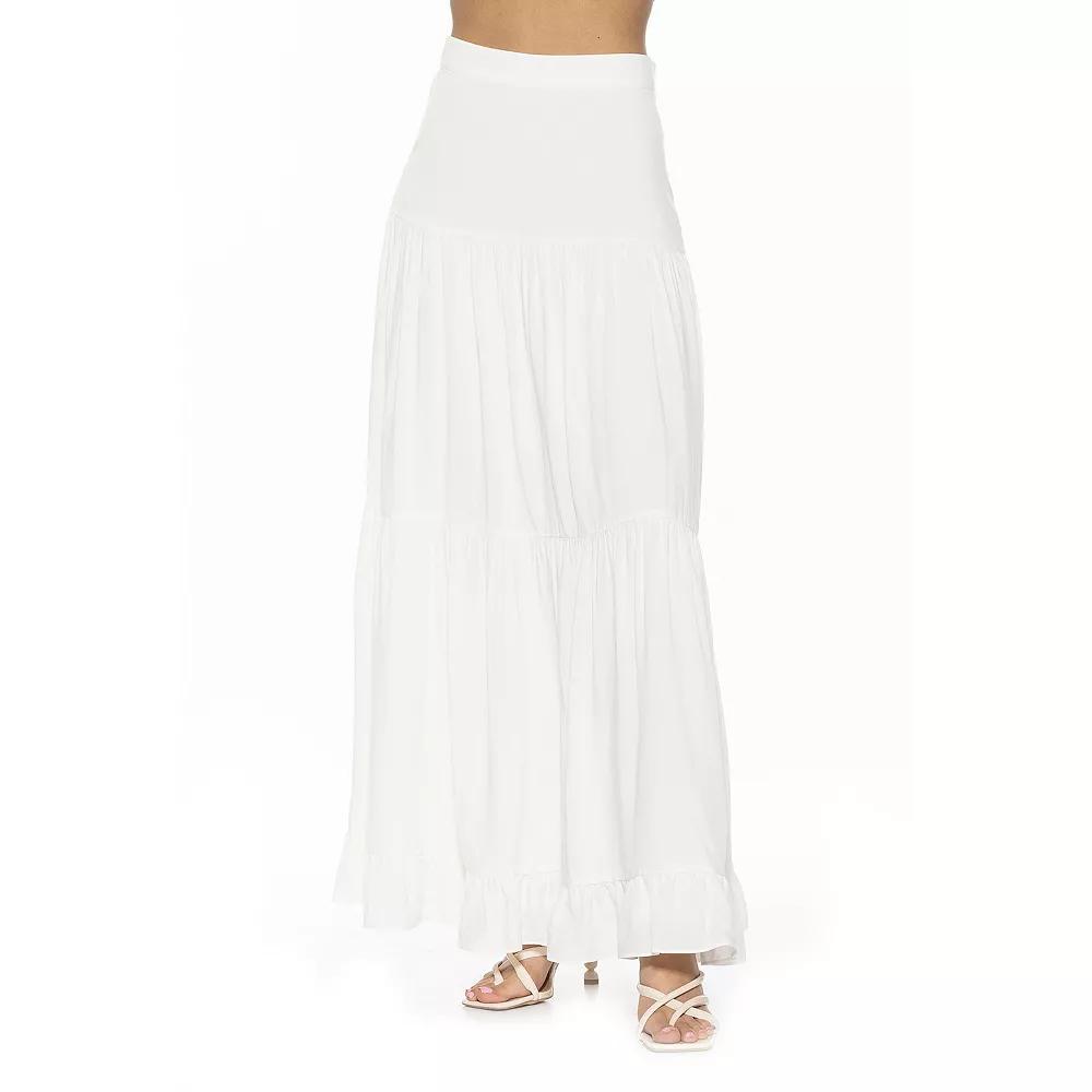 Women's ALEXIA ADMOR Halima Tiered Maxi Skirt, Size: 12, Ivory Ditzy Product Image