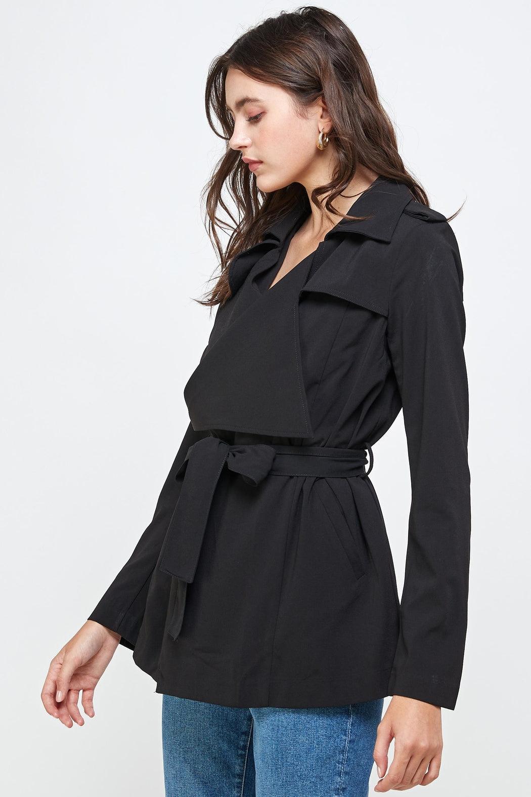 Draped Collar Trench Coat Jacket Top Product Image